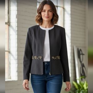 Burke Avenue gray structured blazer/suit jacket with embroidery And Zip, size 16